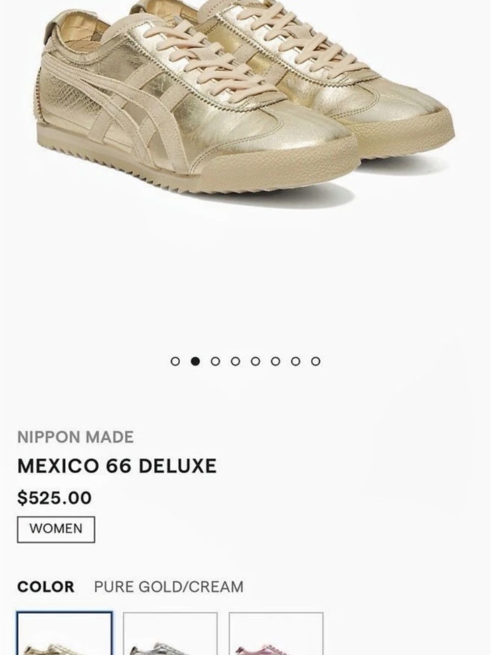Onitsuka Tiger Mexico 66 Deluxe Gold & Cream Sneakers US 9/JP 25.5 Made in Japan